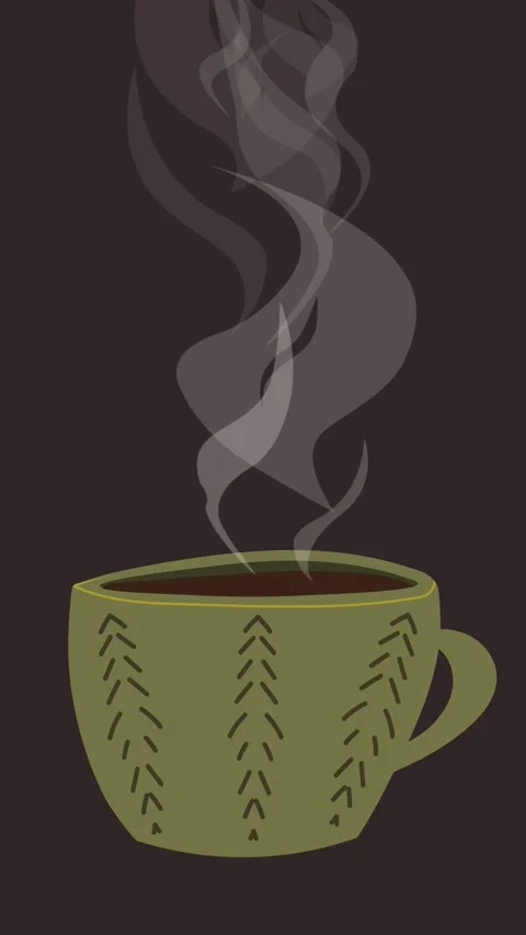 Steaming cup of hot coffee or tea in a cozy green mug with copy space. Vídeo Stock 323438560