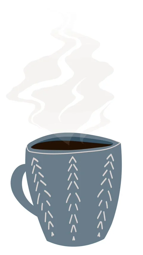 Steaming cup of hot coffee or tea in a cozy patterned blue mug. Vídeo Stock 323438563