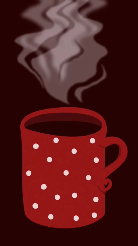 Steaming cup of hot coffee or cocoa in a cozy red polka dot mug. Stock Footage 323438567