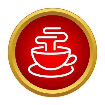Steaming cup icon on round red button Illustrazione stock