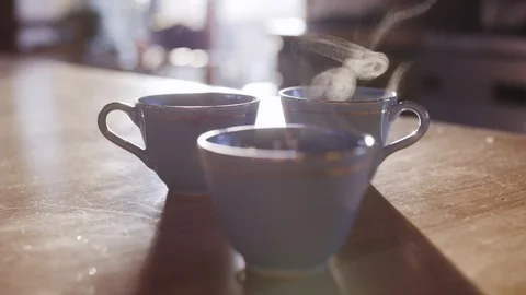 Steaming Cup of Tea Slow Motion Lifestyle Relaxation Unwinding Stock Footage 102848346