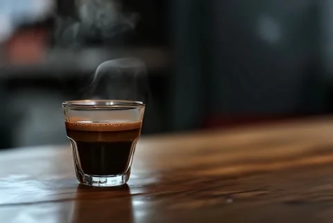 Steaming Espresso in a Glass Stock Footage 306432927