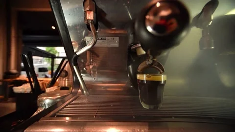 Steaming Espresso Machine Cinematic 4K Slow Motion Stock Footage 180711818
