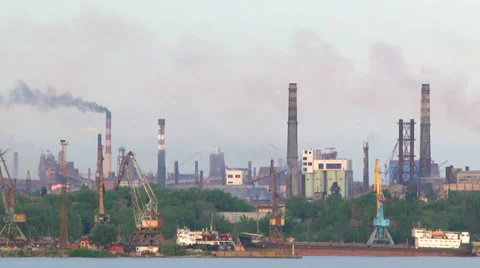 Steaming factories Stock Footage 34437584