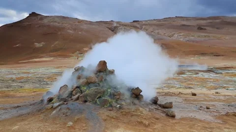 Steaming fumarole in geothermal valley Hverarond, Stock Footage 67096053