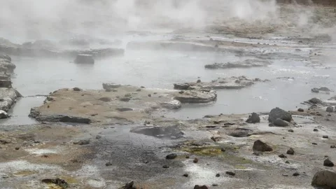 Steaming Geothermal Mud Pools in Hverir Iceland 4K Slow Motion Nature Footage Stock Footage 339813475
