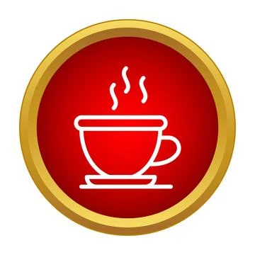 Steaming hot beverage cup icon on red button Stockillustratie