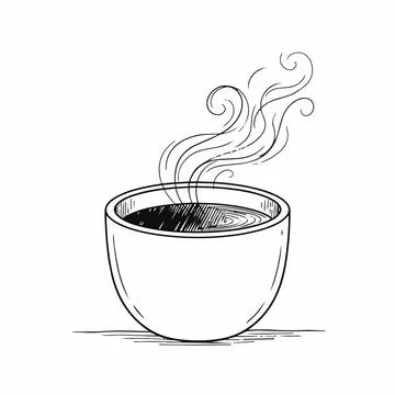 Steaming hot coffee cup line art illustration Silhouette Illustration