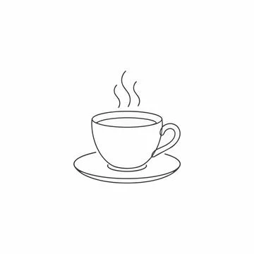 Steaming hot coffee cup line art illustration Silhouette Stock Illustration
