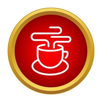 Steaming hot coffee mug icon with red background Stock Illustration