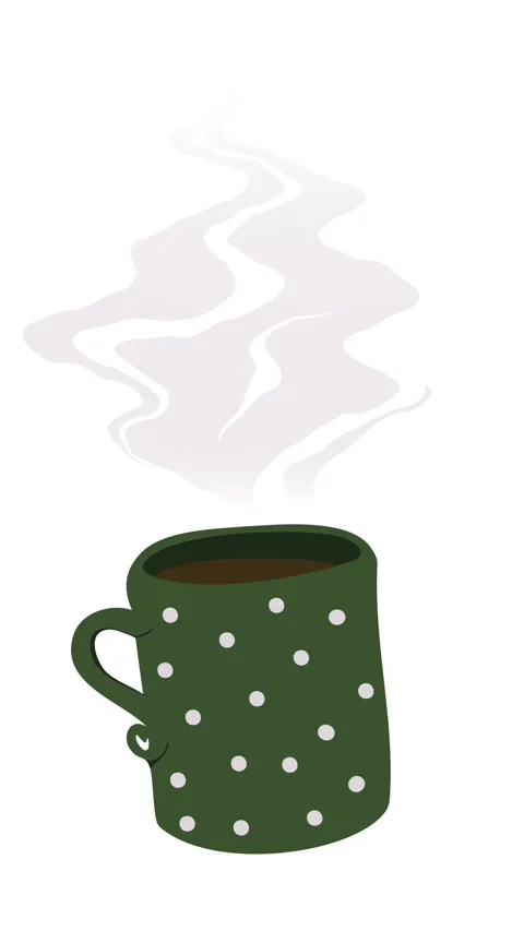 Steaming hot coffee or tea in a cozy green mug. Vertical looping animation Stock Footage 321696635