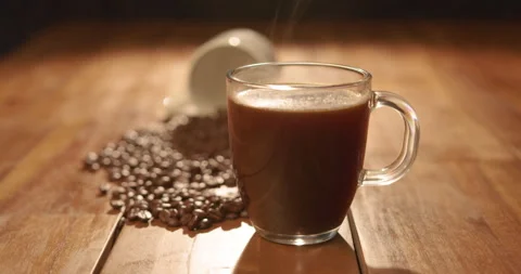 Steaming Hot Cup of Black Coffee Stock Footage 218374246