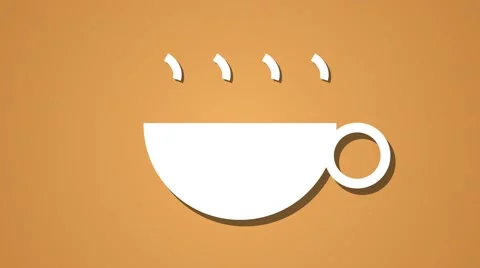 Steaming hot drink coffee tea animation loop, back ground orange Video stock 64802266