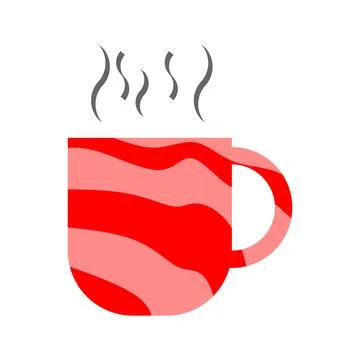 Steaming hot mug with a playful red and pink striped design, perfect for co.. Stockillustratie