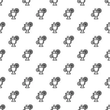 Steaming hot mulled wine drink line art pattern Stock Illustration