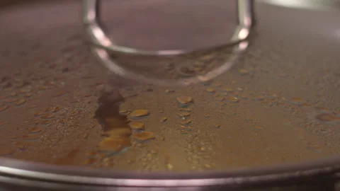 Steaming Hot Pot with Condensation on Clear Glass Lid in Kitchen Stock Footage 339630562