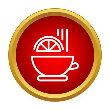 Steaming hot tea cup with lemon slice flat icon Stock Illustration