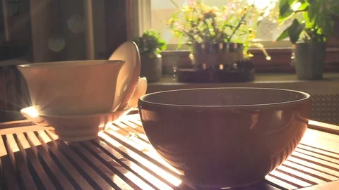 Steaming hot tea in the sun Stock Footage 93165017