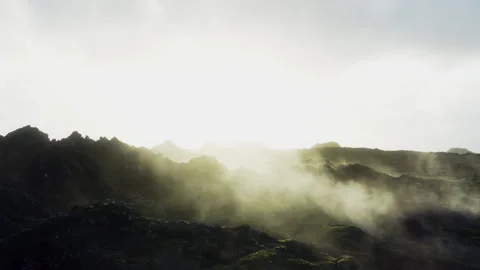 Steaming Iceland Volcanic Rocks Sunset Backlight Aerial Видео 339071357