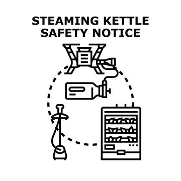 Steaming kettle safety notice concept vector icon Stock Illustration