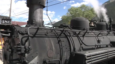 Steaming Locomotive smoke stack, bell and whistle Stock Footage 41487130