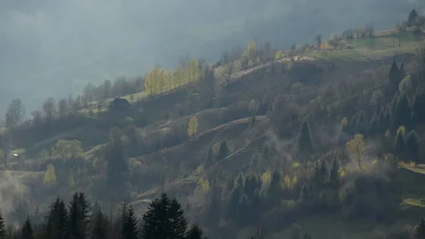 Steaming mountains. Steam comes from the slopes of the mountains after the rain. Stock Footage 76445272