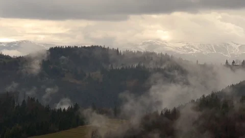 Steaming mountains. Time lapse. Stock Footage 76445007