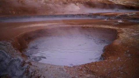 Steaming Mud Pool at Hverir Geothermal Area in Iceland Stock Footage 304858194