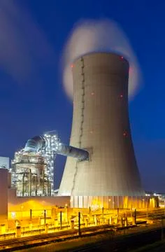 Steaming Power Station At Night Stock Photos