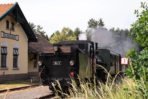 Steaming reverse by the station in Lower Austria Stock Photos