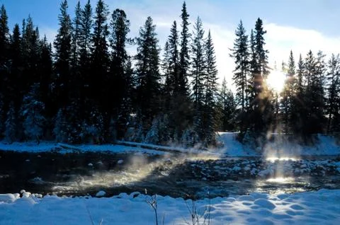 Steaming river in winter Stock Photos