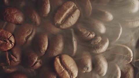Steaming Roasted Coffee Beans Close Up For Beverage Advertising Stock Footage 333130568