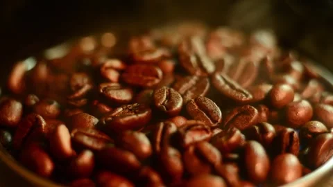 Steaming Roasted Coffee Beans Macro Shot Video Stock-Footage 345041865