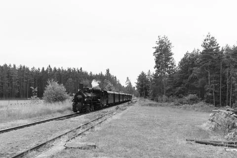 Steaming by the siding in Lower Austria in Black and White Stock Photos