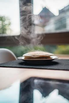 Steaming Soft Stack of Pancakes for Breakfast Stock Photos