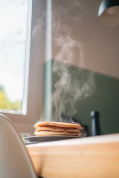 Steaming Stack of Pancakes for Breakfast Stock Photos