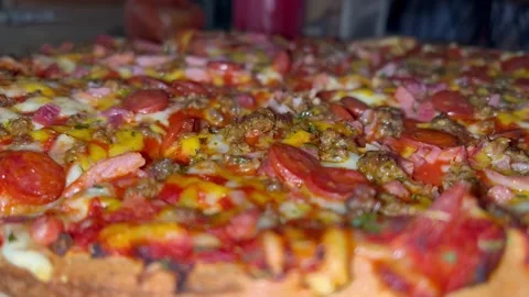 Steaming warm pizza Stock Footage 219558289