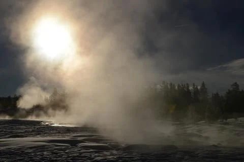 Steaming winter landscape Stock Photos