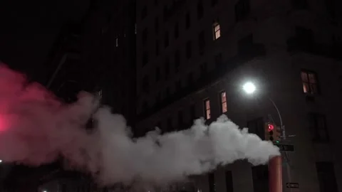 Steampipe steaming steam coming from construction pipe Stock Footage 195956295