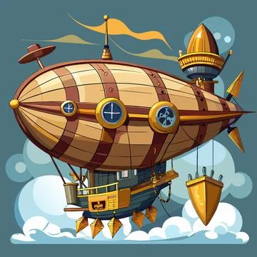 Steampunk Airship with Propellers Stock Illustration