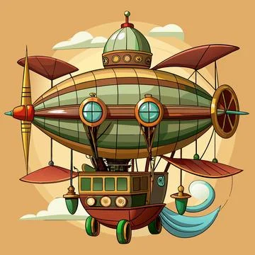 Steampunk Airship with Propellers Stock Illustration