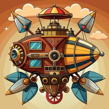 Steampunk Airship with Propellers Stock Illustration