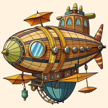Steampunk Airship with Propellers Stock Illustration