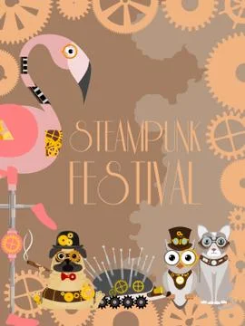 Steampunk animal poster vector illustrations for party or festival. Fantastic Ilustração Stock