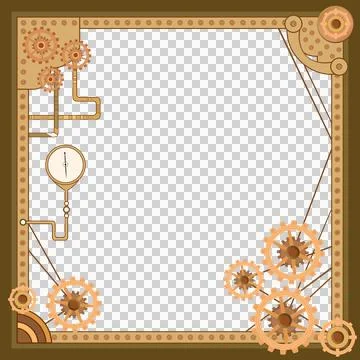 Steampunk border is featuring brass rivets, meshing gears, copper pipes on Stockillustratie