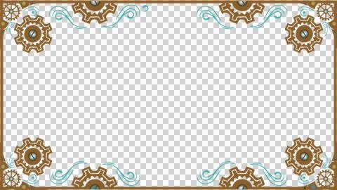 Steampunk border is featuring gears and swirls in brown teal tones, transparent, Stock Illustration