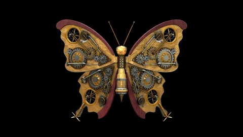 Steampunk butterfly. 3D model animation. ALPHA MATTE Stock Footage 90146963