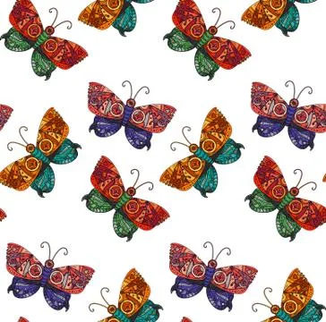 Steampunk butterfly seamless pattern Stock Illustration