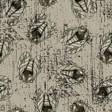Steampunk Cicada on White Background. Retro Seamless Pattern with Steampunk C Stock Illustration