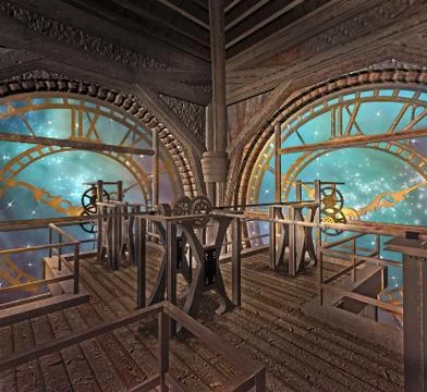 Steampunk clock room Stock Illustration